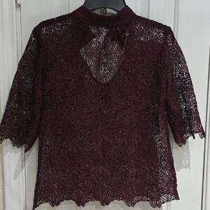 Trina Turk NWT Burgandy Lace High Neck  Top Size S